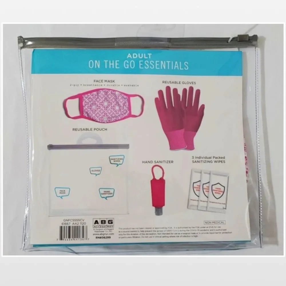 New ABG Accessories Mask Gloves Wipes Adult Travel Kit Grey White 8 Piece NWT